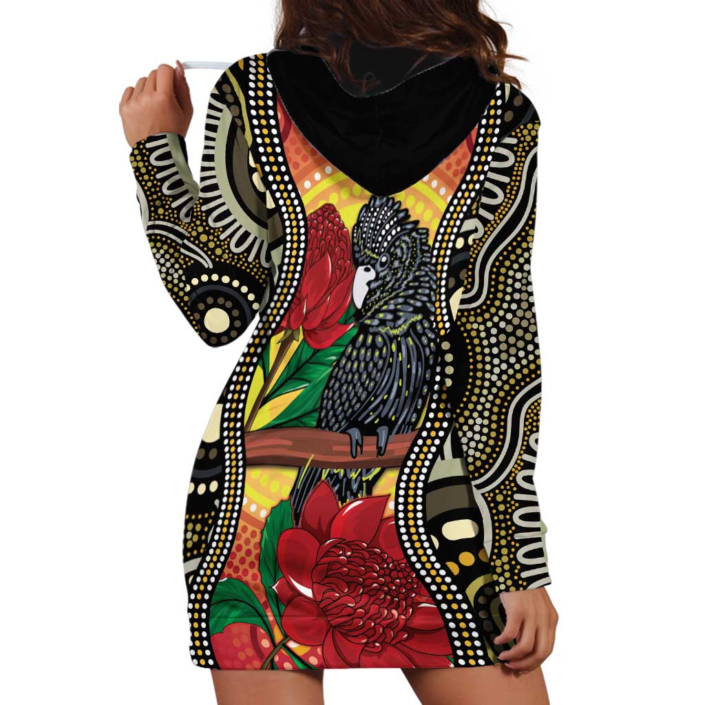 Waratah And Banksian Cockatoo Hoodie Dress Aboriginal Art - Vibe Hoodie Shop