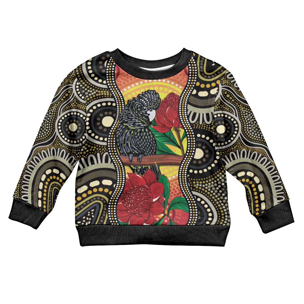 Waratah And Banksian Cockatoo Kid Ugly Christmas Sweater Aboriginal Art