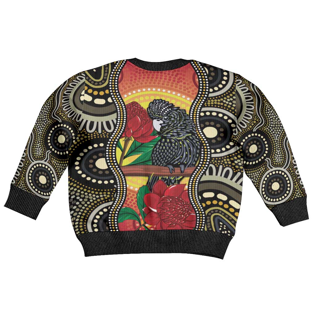 Waratah And Banksian Cockatoo Kid Ugly Christmas Sweater Aboriginal Art