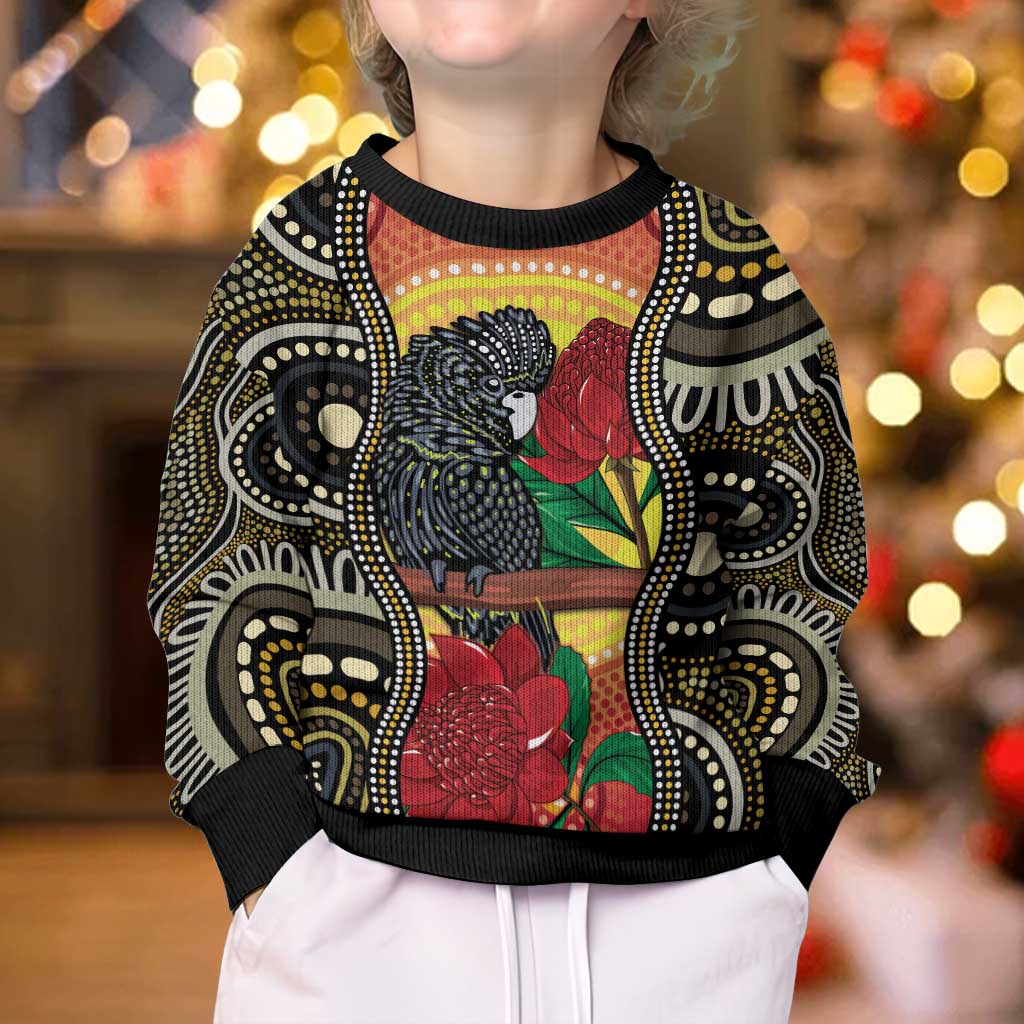 Waratah And Banksian Cockatoo Kid Ugly Christmas Sweater Aboriginal Art