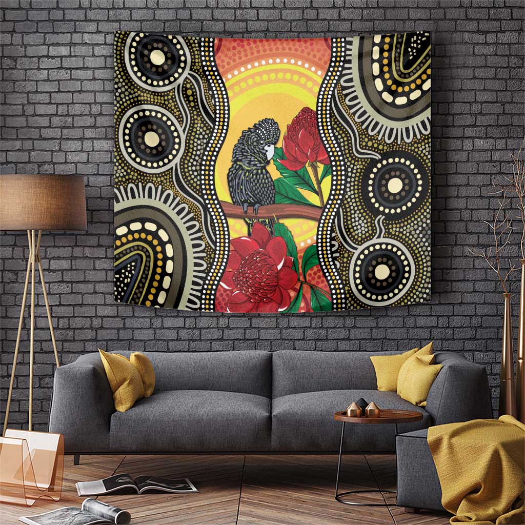 Waratah And Banksian Cockatoo Tapestry Aboriginal Art - Vibe Hoodie Shop