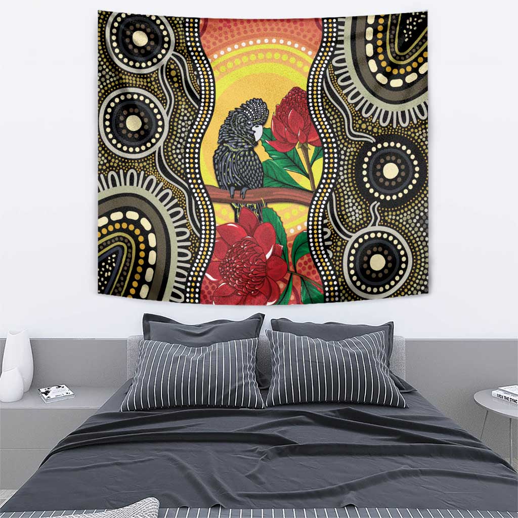 Waratah And Banksian Cockatoo Tapestry Aboriginal Art - Vibe Hoodie Shop