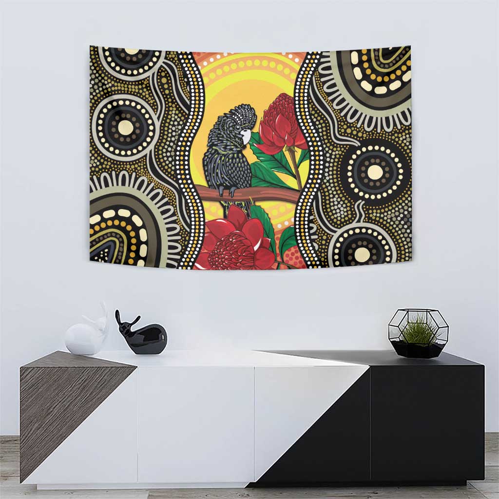 Waratah And Banksian Cockatoo Tapestry Aboriginal Art - Vibe Hoodie Shop