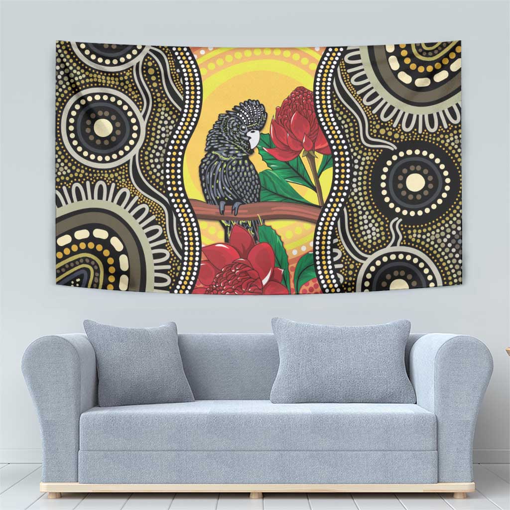 Waratah And Banksian Cockatoo Tapestry Aboriginal Art - Vibe Hoodie Shop