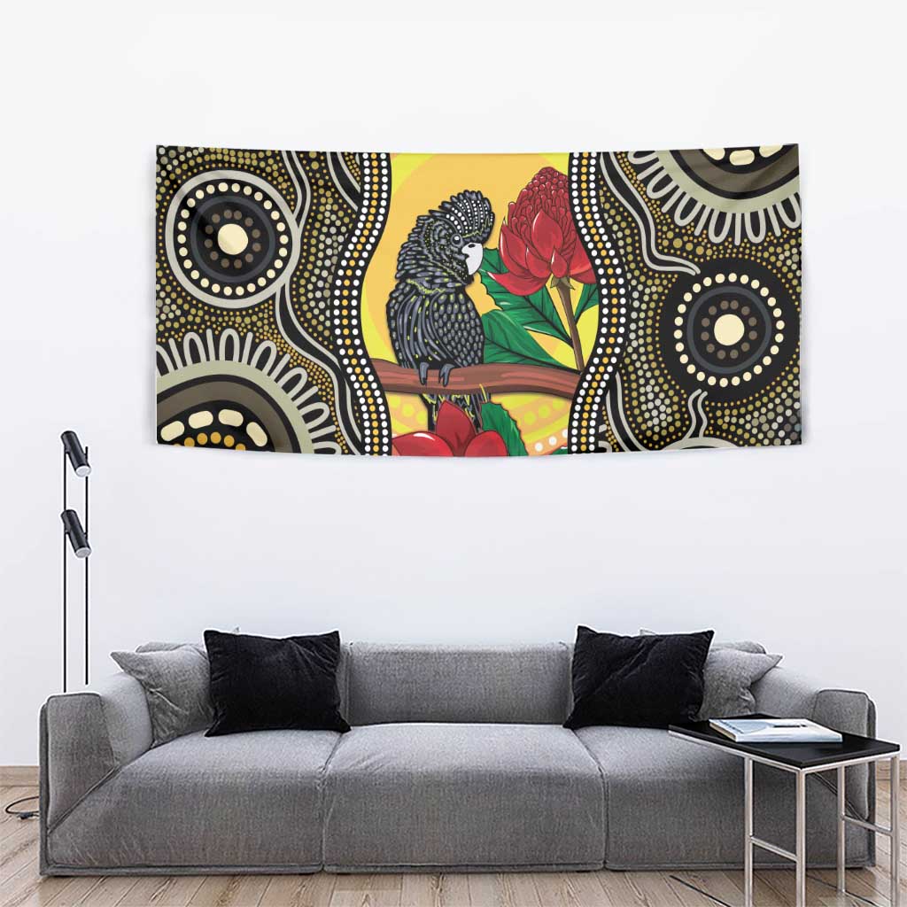 Waratah And Banksian Cockatoo Tapestry Aboriginal Art - Vibe Hoodie Shop