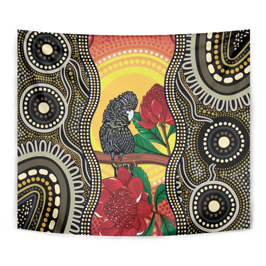 Waratah And Banksian Cockatoo Tapestry Aboriginal Art - Vibe Hoodie Shop