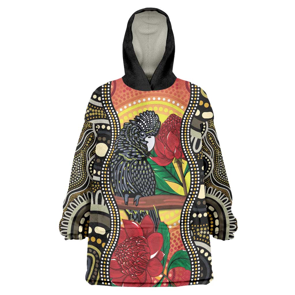 Waratah And Banksian Cockatoo Wearable Blanket Hoodie Aboriginal Art - Vibe Hoodie Shop