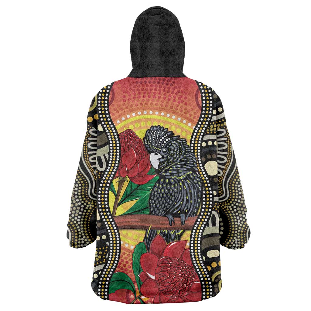 Waratah And Banksian Cockatoo Wearable Blanket Hoodie Aboriginal Art - Vibe Hoodie Shop