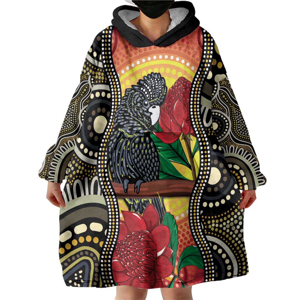 Waratah And Banksian Cockatoo Wearable Blanket Hoodie Aboriginal Art - Vibe Hoodie Shop