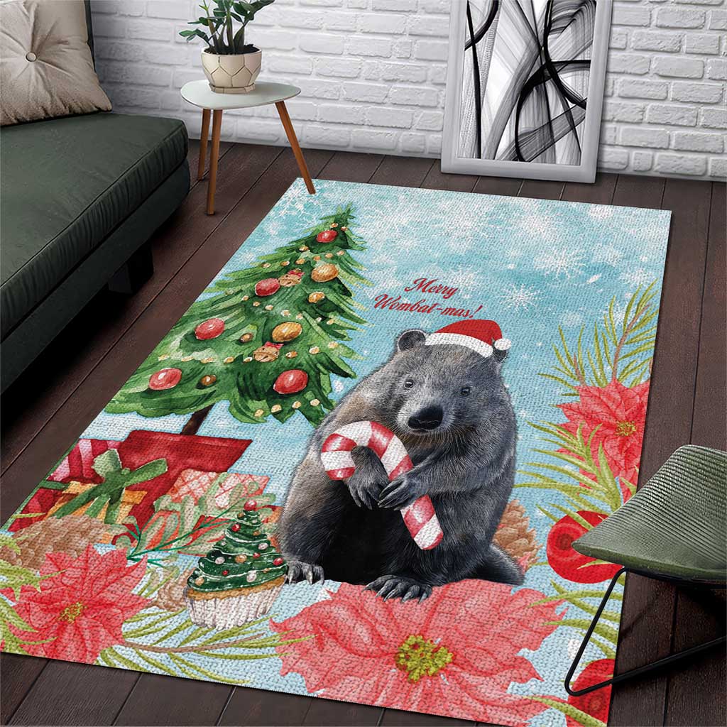 Australia Christmas Area Rug Merry Wombat-mas Watercolor Style - Vibe Hoodie Shop