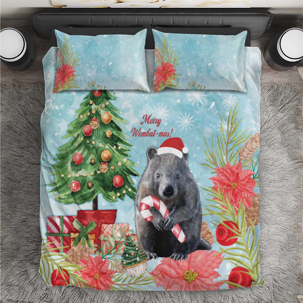 Australia Christmas Bedding Set Merry Wombat-mas Watercolor Style - Vibe Hoodie Shop