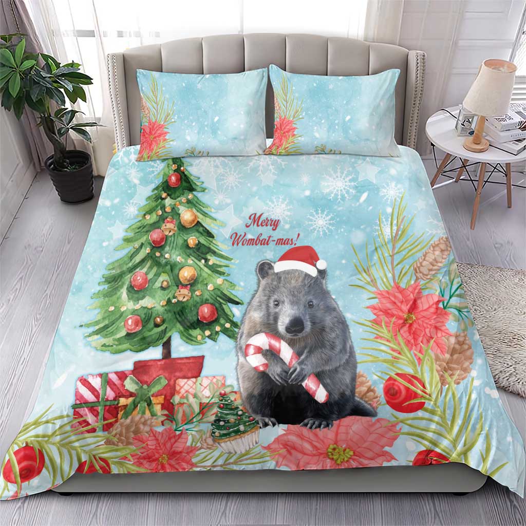 Australia Christmas Bedding Set Merry Wombat-mas Watercolor Style - Vibe Hoodie Shop