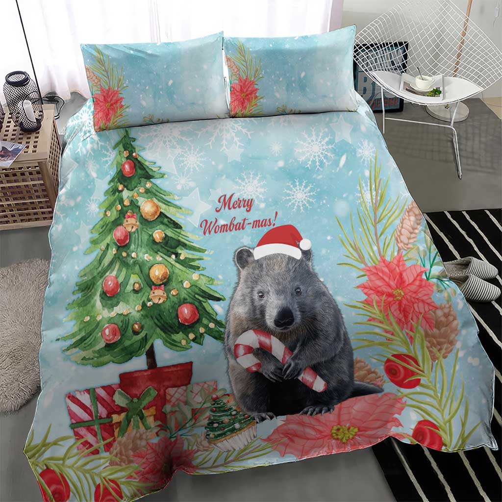 Australia Christmas Bedding Set Merry Wombat-mas Watercolor Style - Vibe Hoodie Shop