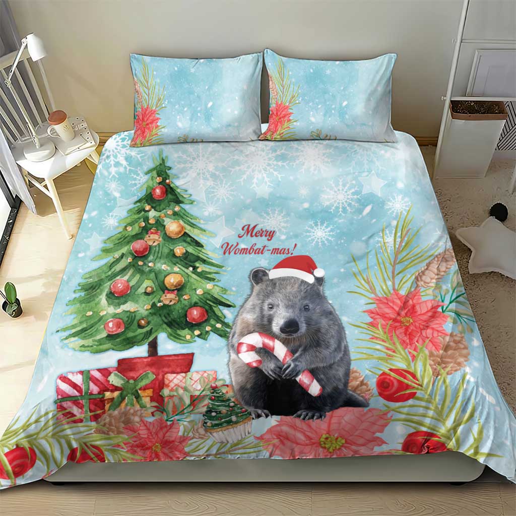 Australia Christmas Bedding Set Merry Wombat-mas Watercolor Style - Vibe Hoodie Shop