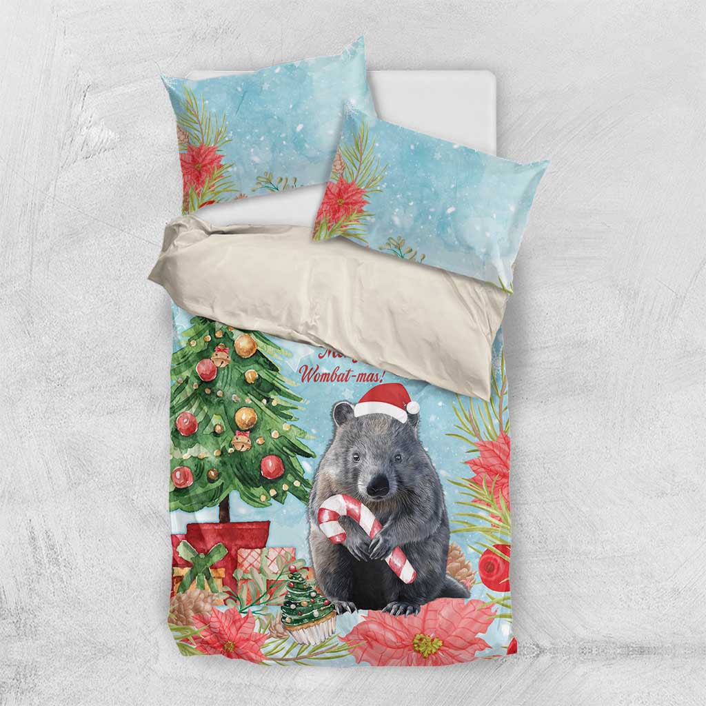 Australia Christmas Bedding Set Merry Wombat-mas Watercolor Style - Vibe Hoodie Shop