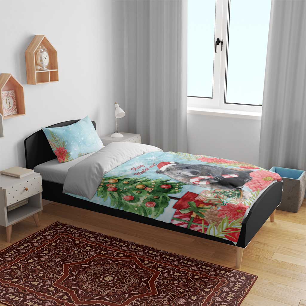Australia Christmas Bedding Set Merry Wombat-mas Watercolor Style - Vibe Hoodie Shop