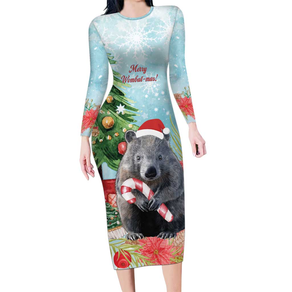 Australia Christmas Family Matching Long Sleeve Bodycon Dress and Hawaiian Shirt Merry Wombat-mas Watercolor Style