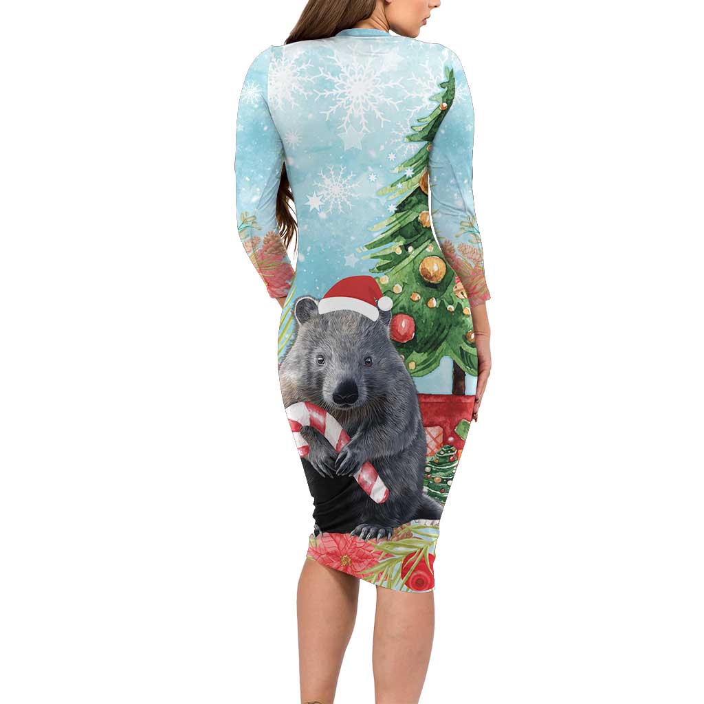 Australia Christmas Family Matching Long Sleeve Bodycon Dress and Hawaiian Shirt Merry Wombat-mas Watercolor Style