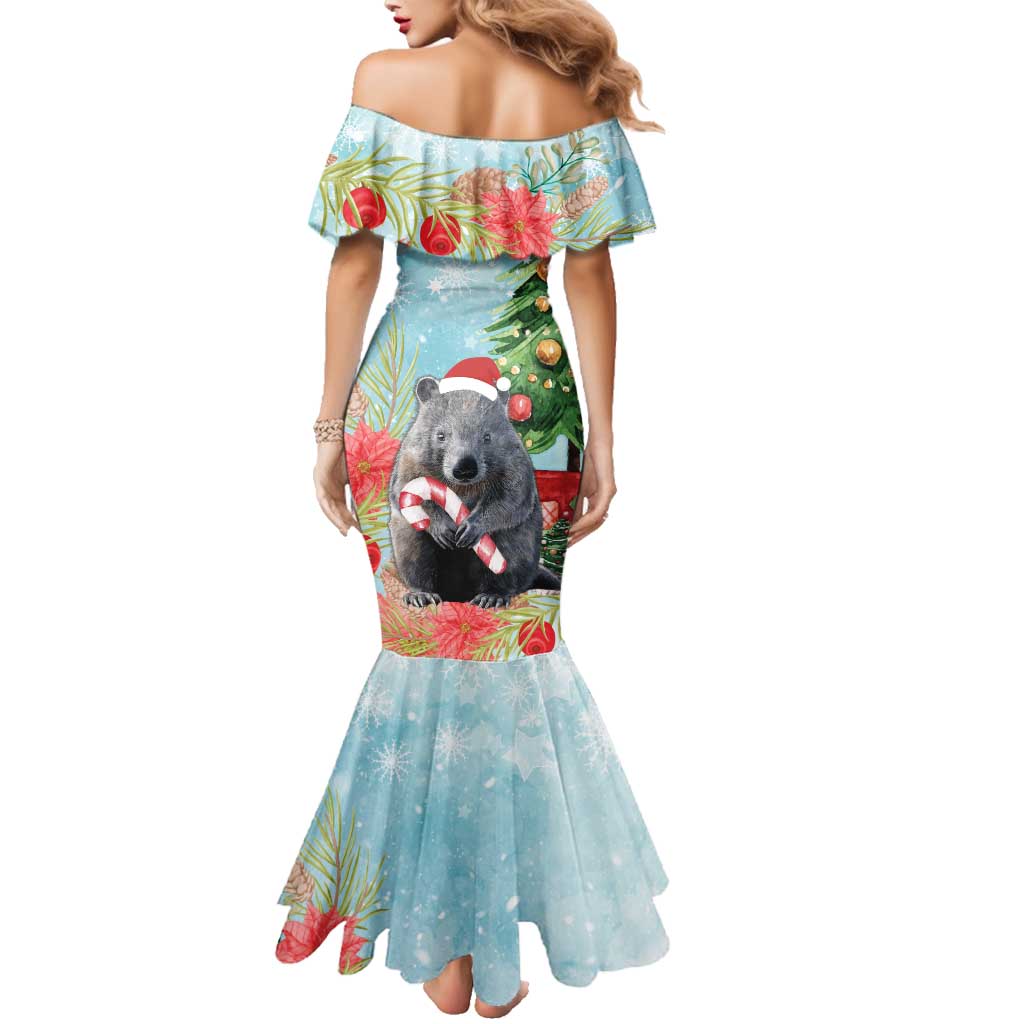 Australia Christmas Family Matching Mermaid Dress and Hawaiian Shirt Merry Wombat-mas Watercolor Style