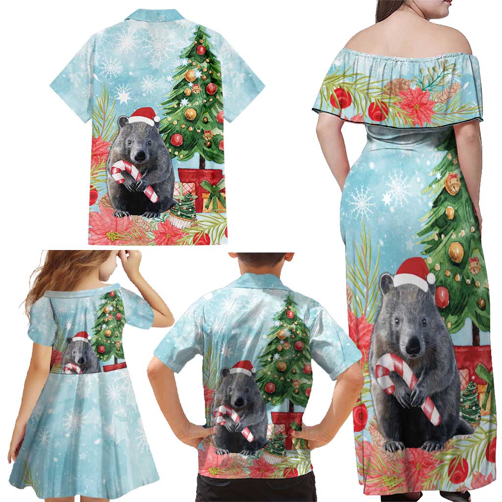 Australia Christmas Family Matching Off Shoulder Maxi Dress and Hawaiian Shirt Merry Wombat-mas Watercolor Style