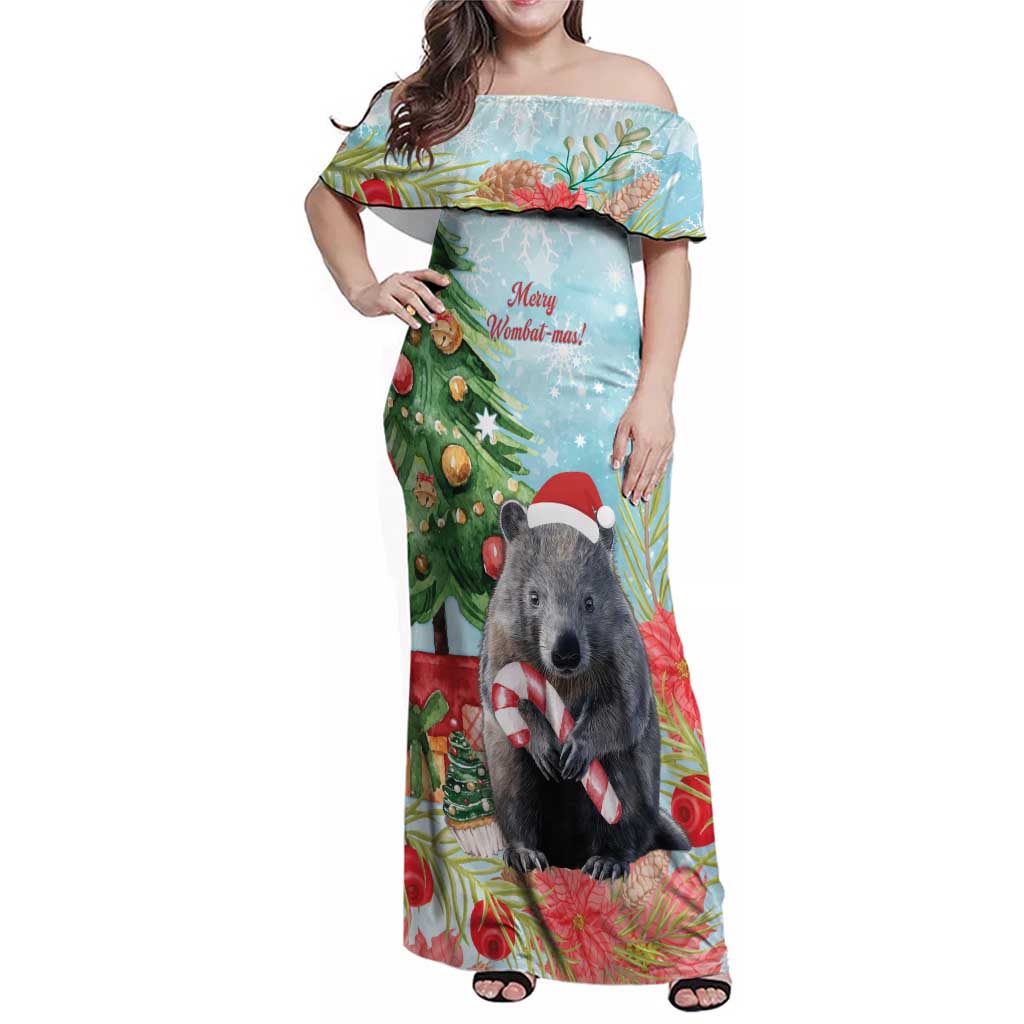 Australia Christmas Family Matching Off Shoulder Maxi Dress and Hawaiian Shirt Merry Wombat-mas Watercolor Style