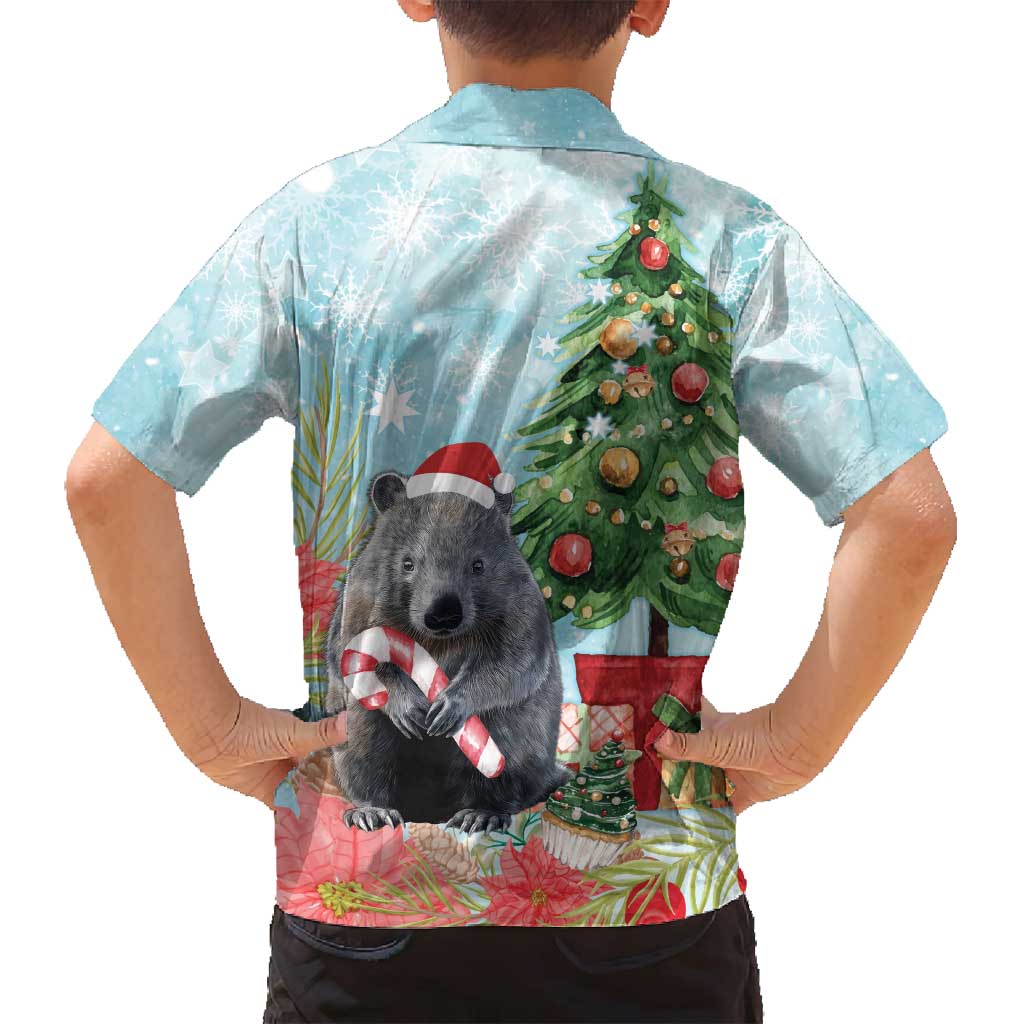 Australia Christmas Family Matching Off Shoulder Short Dress and Hawaiian Shirt Merry Wombat-mas Watercolor Style