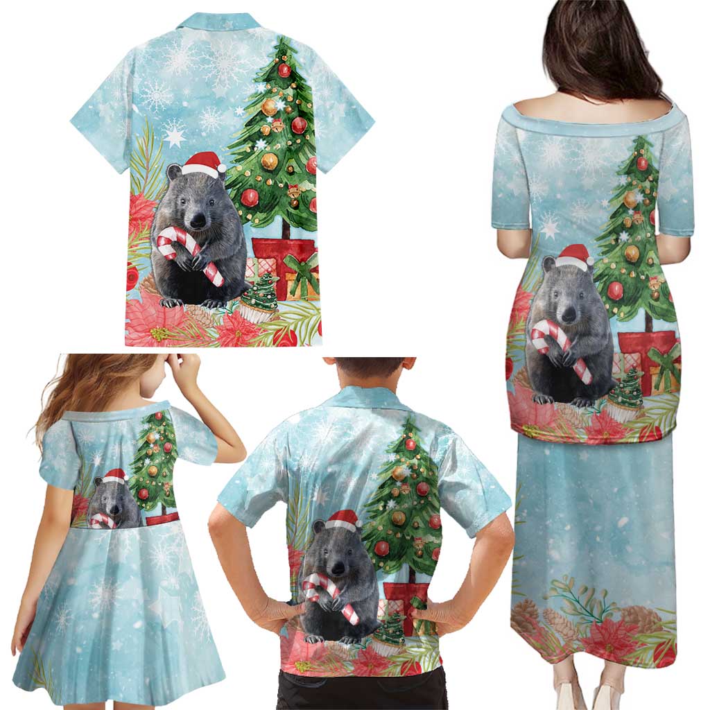 Australia Christmas Family Matching Puletasi and Hawaiian Shirt Merry Wombat-mas Watercolor Style