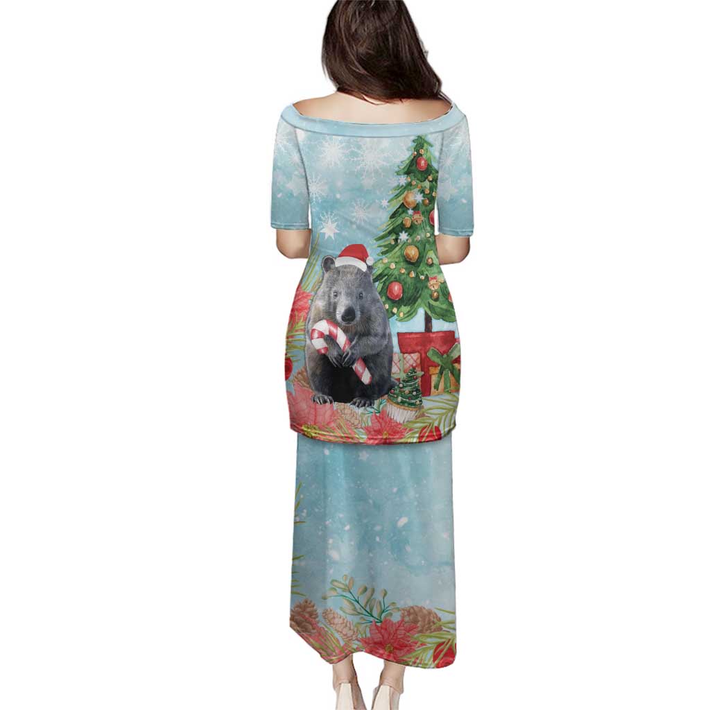 Australia Christmas Family Matching Puletasi and Hawaiian Shirt Merry Wombat-mas Watercolor Style