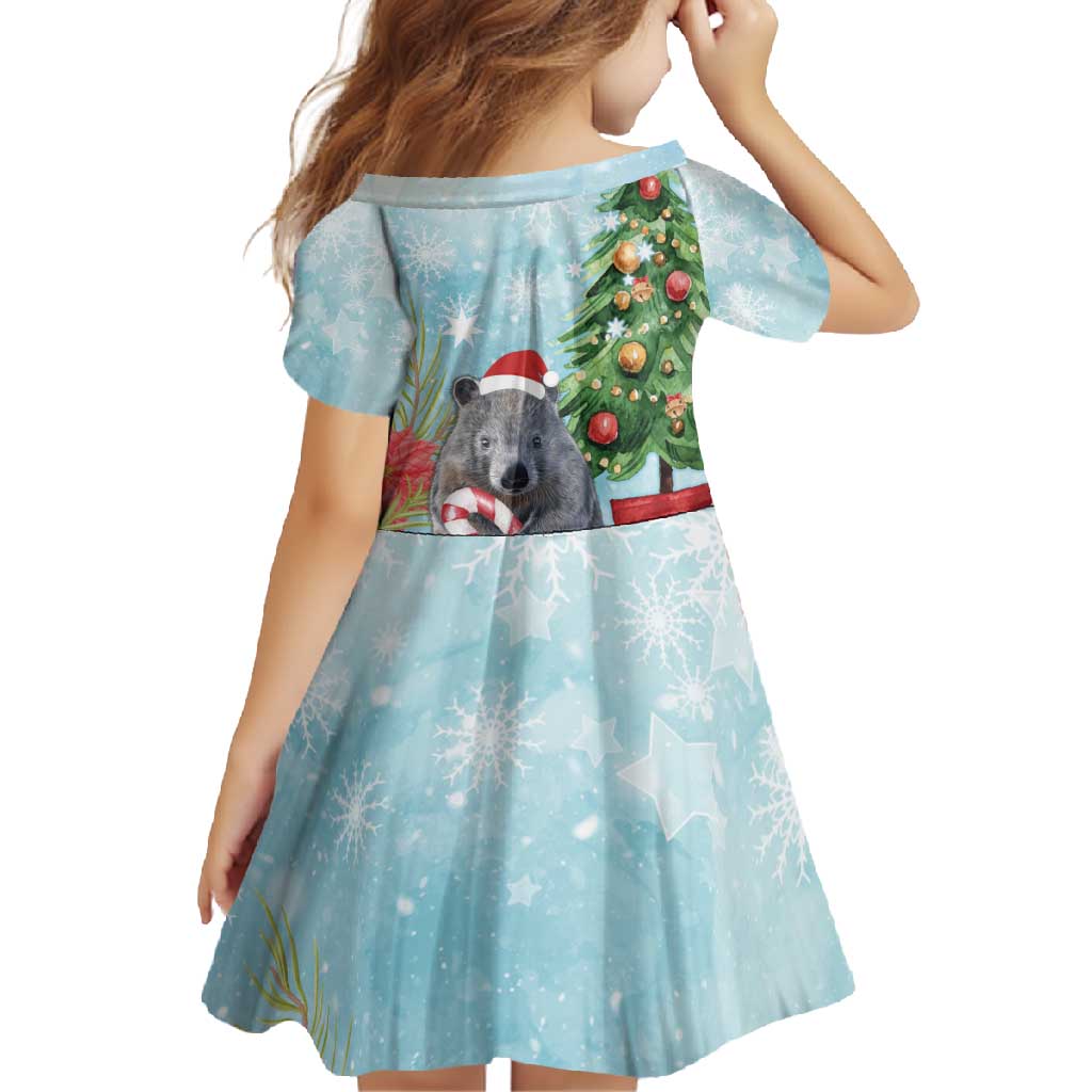 Australia Christmas Family Matching Short Sleeve Bodycon Dress and Hawaiian Shirt Merry Wombat-mas Watercolor Style