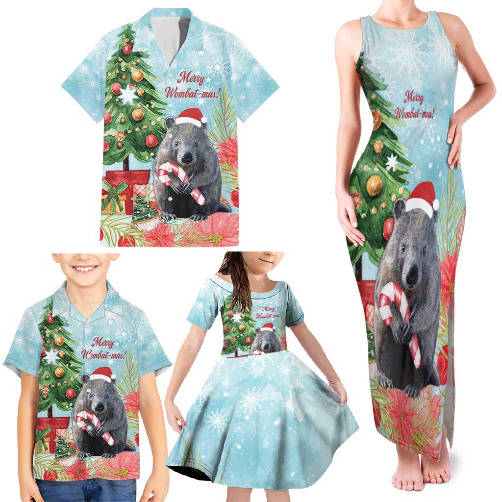 Australia Christmas Family Matching Tank Maxi Dress and Hawaiian Shirt Merry Wombat-mas Watercolor Style