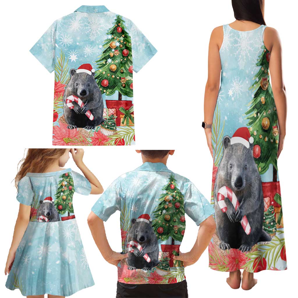 Australia Christmas Family Matching Tank Maxi Dress and Hawaiian Shirt Merry Wombat-mas Watercolor Style