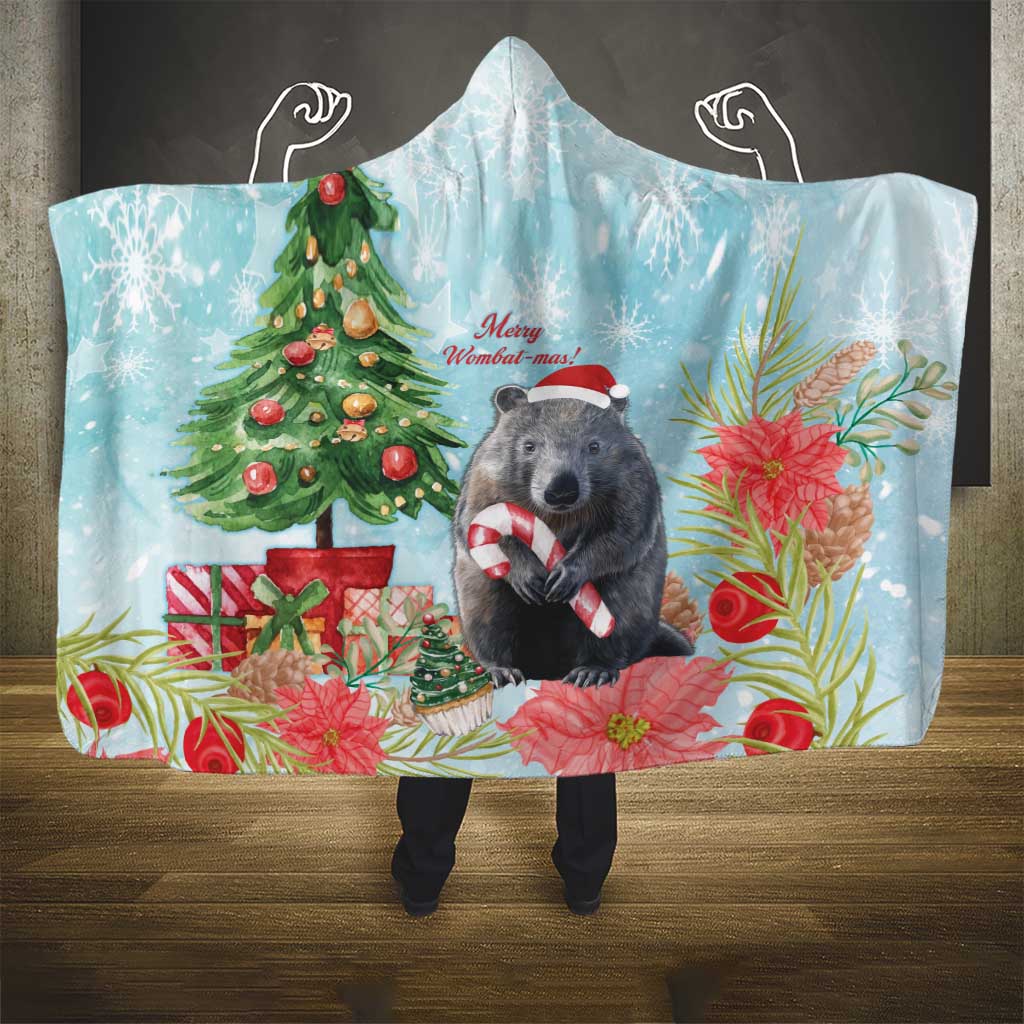 Australia Christmas Hooded Blanket Merry Wombat-mas Watercolor Style
