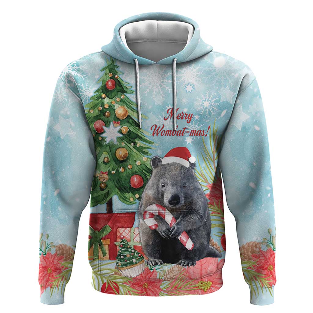 Australia Christmas Hoodie Merry Wombat-mas Watercolor Style - Vibe Hoodie Shop