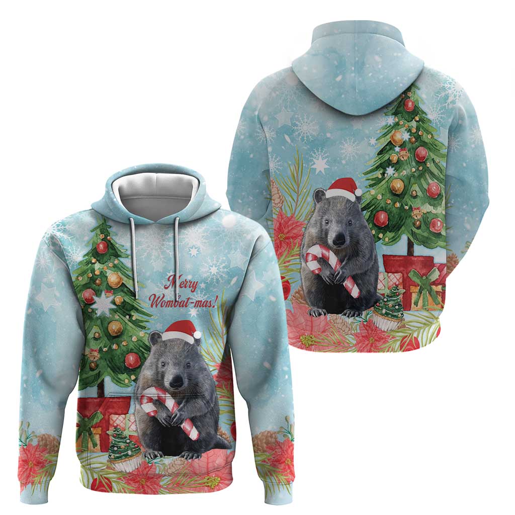 Australia Christmas Hoodie Merry Wombat-mas Watercolor Style - Vibe Hoodie Shop