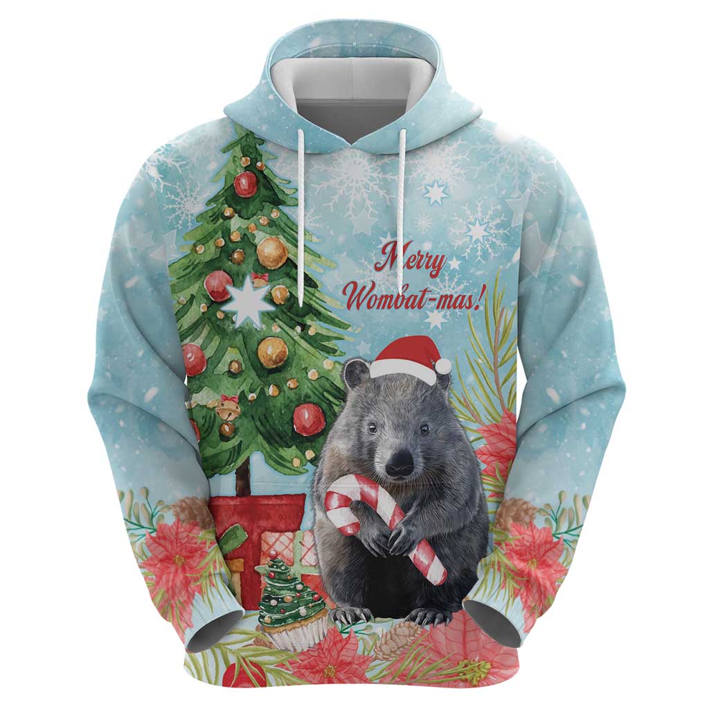 Australia Christmas Hoodie Merry Wombat-mas Watercolor Style - Vibe Hoodie Shop