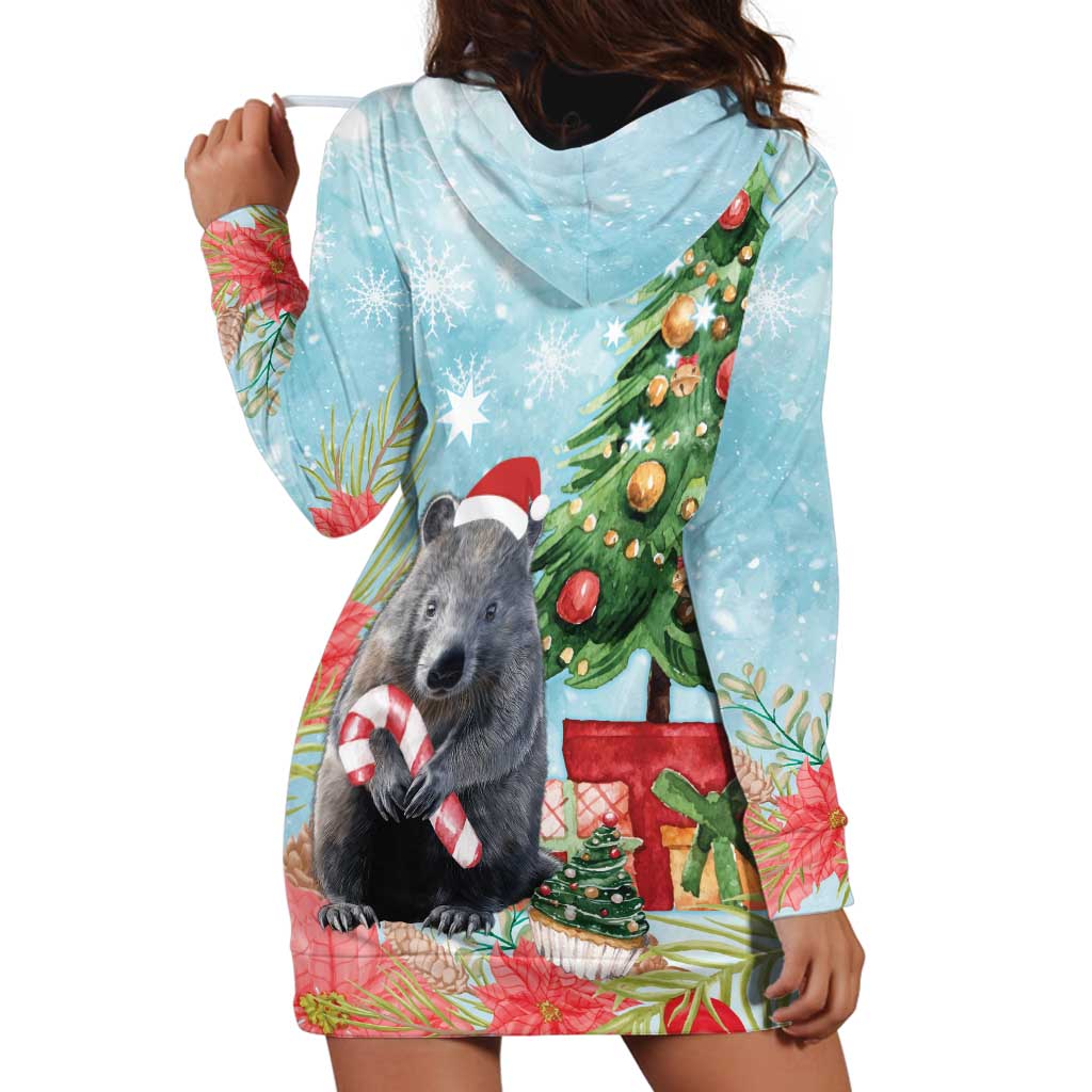 Australia Christmas Hoodie Dress Merry Wombat-mas Watercolor Style - Vibe Hoodie Shop