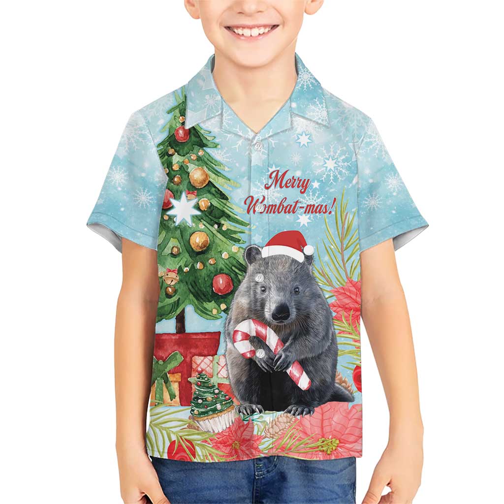 Australia Christmas Kid Hawaiian Shirt Merry Wombat-mas Watercolor Style