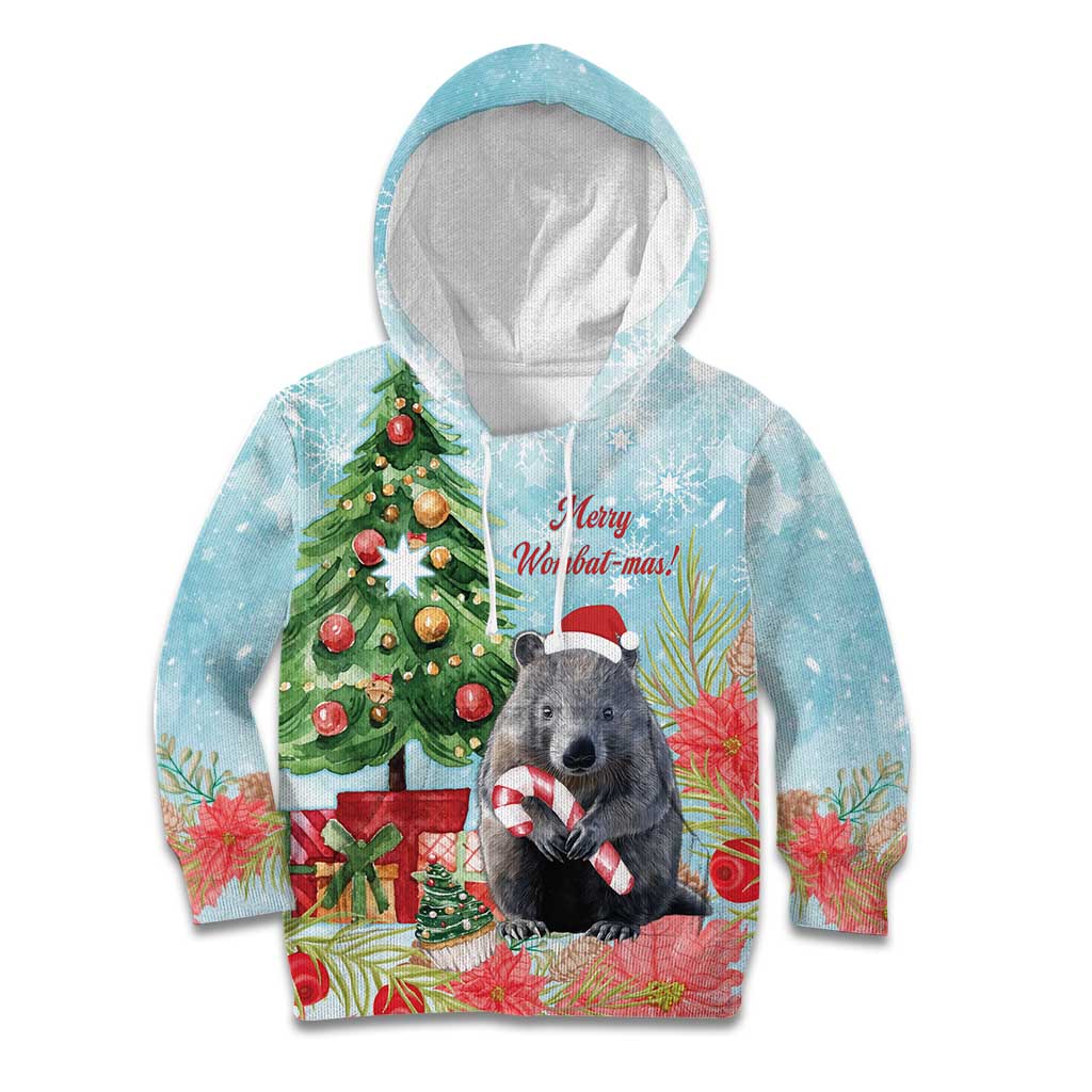 Australia Christmas Kid Hoodie Merry Wombat-mas Watercolor Style - Vibe Hoodie Shop