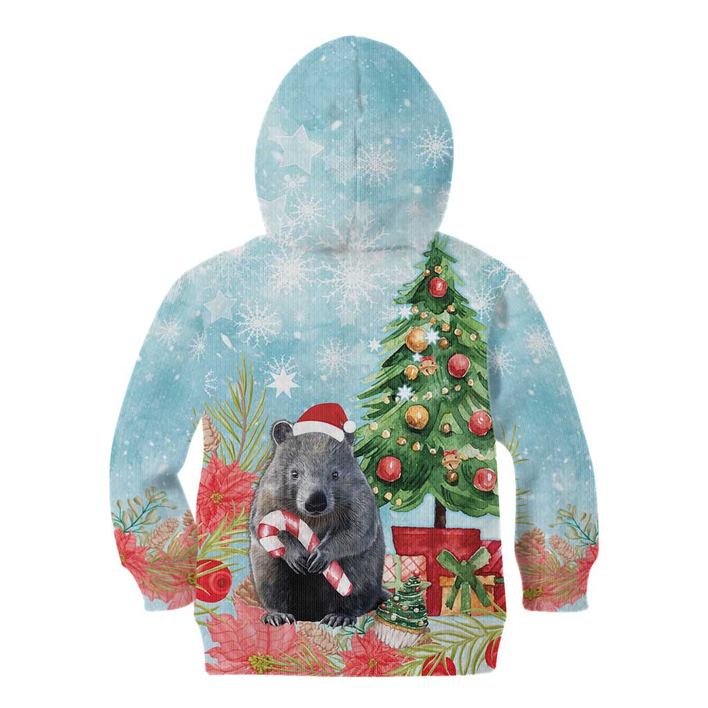 Australia Christmas Kid Hoodie Merry Wombat-mas Watercolor Style - Vibe Hoodie Shop