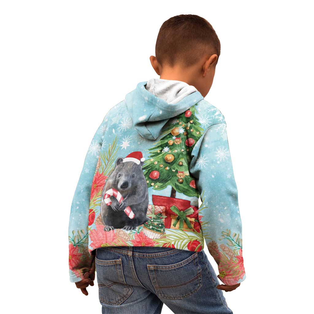 Australia Christmas Kid Hoodie Merry Wombat-mas Watercolor Style - Vibe Hoodie Shop