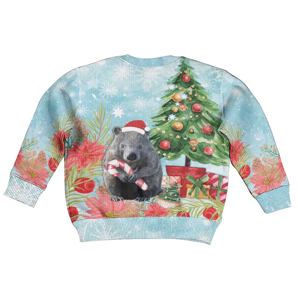 Australia Christmas Kid Ugly Christmas Sweater Merry Wombat-mas Watercolor Style