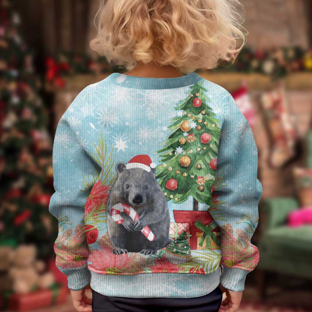 Australia Christmas Kid Ugly Christmas Sweater Merry Wombat-mas Watercolor Style
