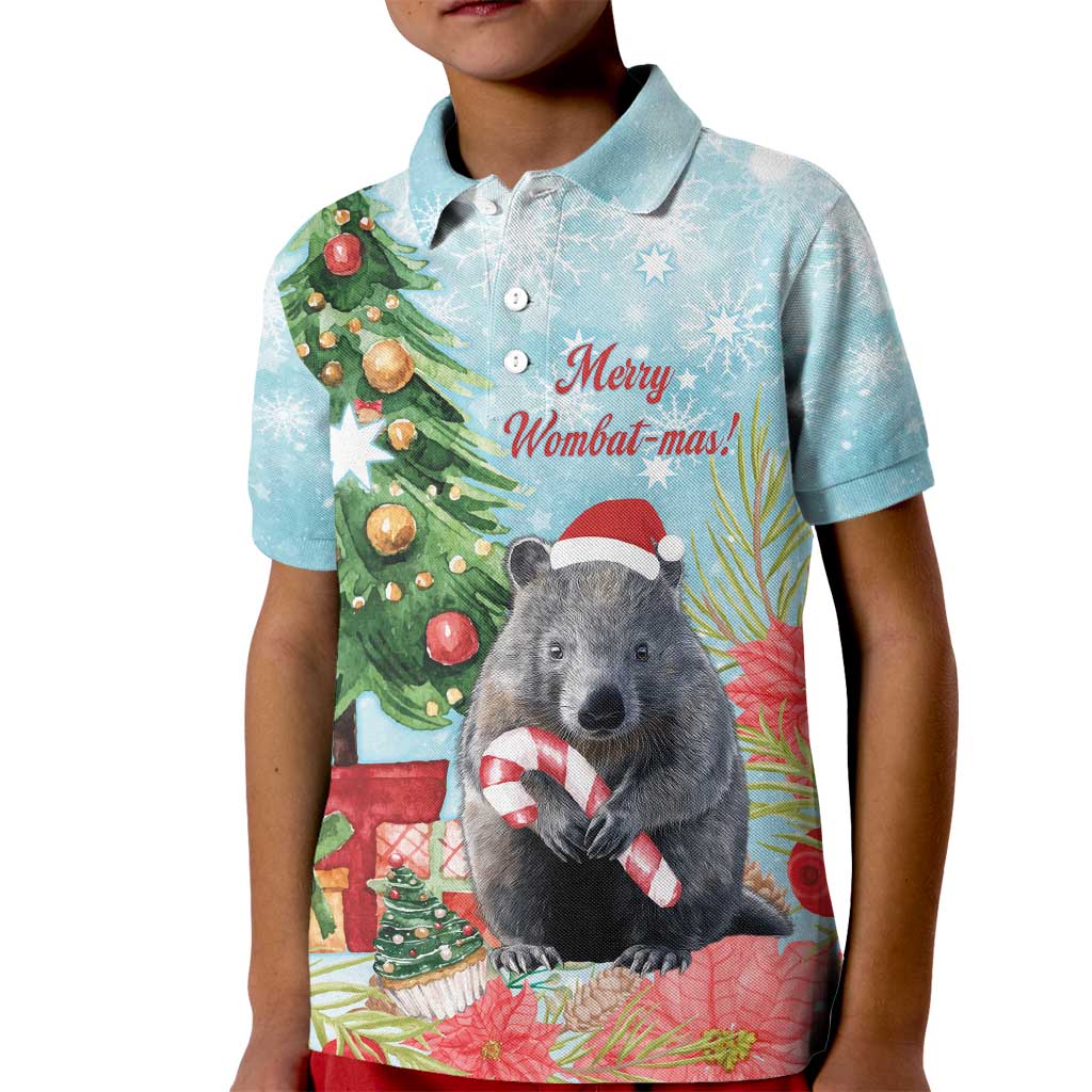 Australia Christmas Kid Polo Shirt Merry Wombat-mas Watercolor Style - Vibe Hoodie Shop