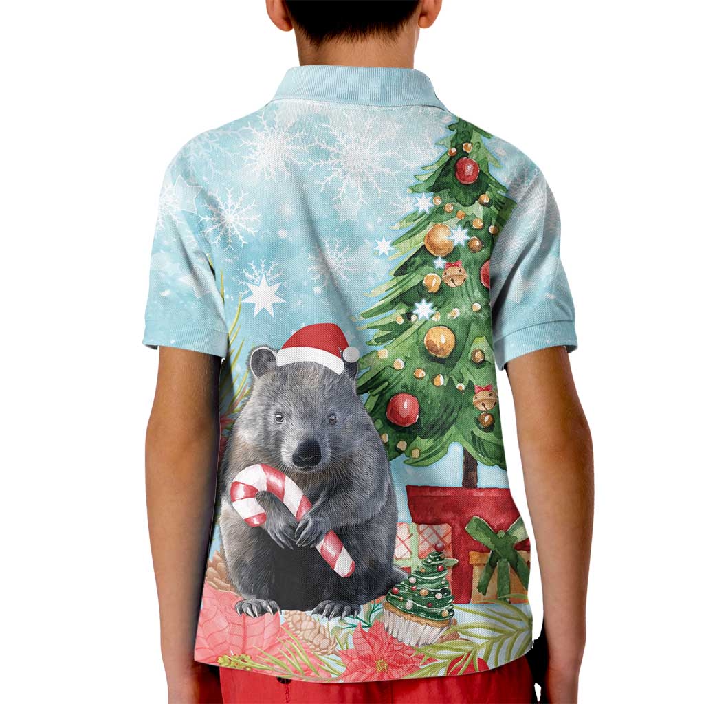 Australia Christmas Kid Polo Shirt Merry Wombat-mas Watercolor Style - Vibe Hoodie Shop