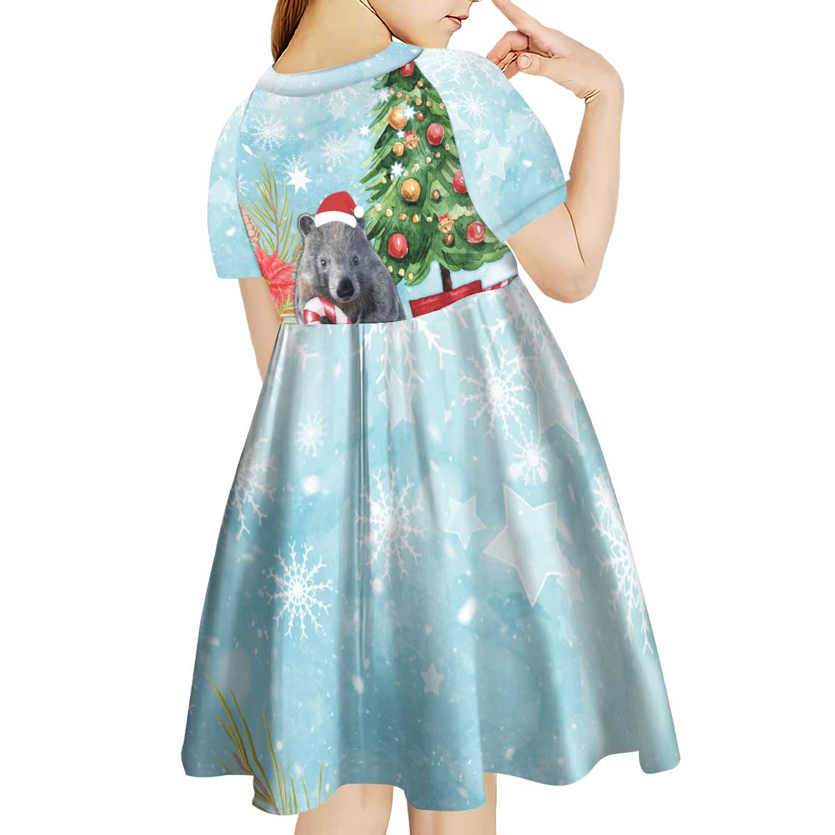 Australia Christmas Kid Short Sleeve Dress Merry Wombat-mas Watercolor Style - Vibe Hoodie Shop