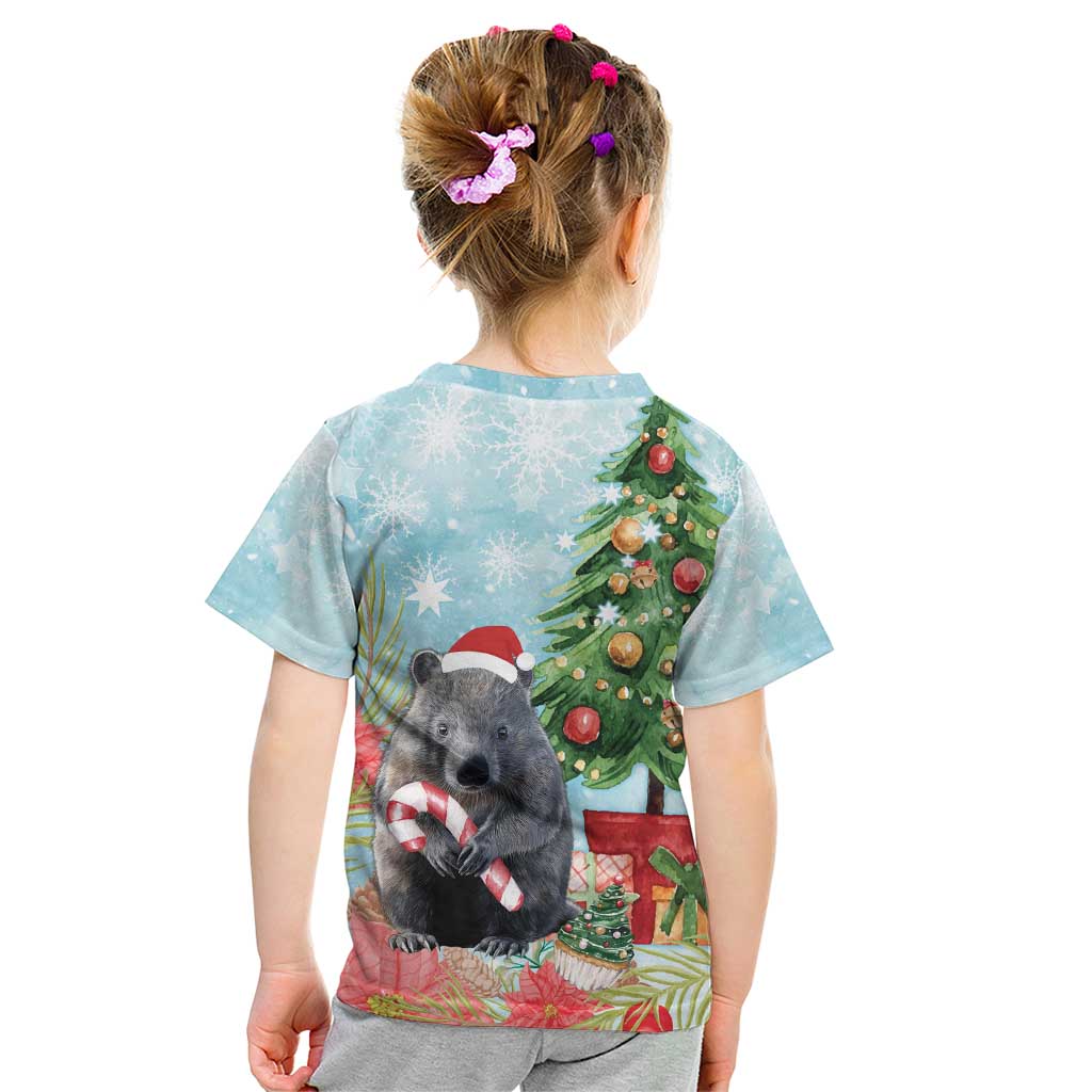 Australia Christmas Kid T Shirt Merry Wombat-mas Watercolor Style - Vibe Hoodie Shop