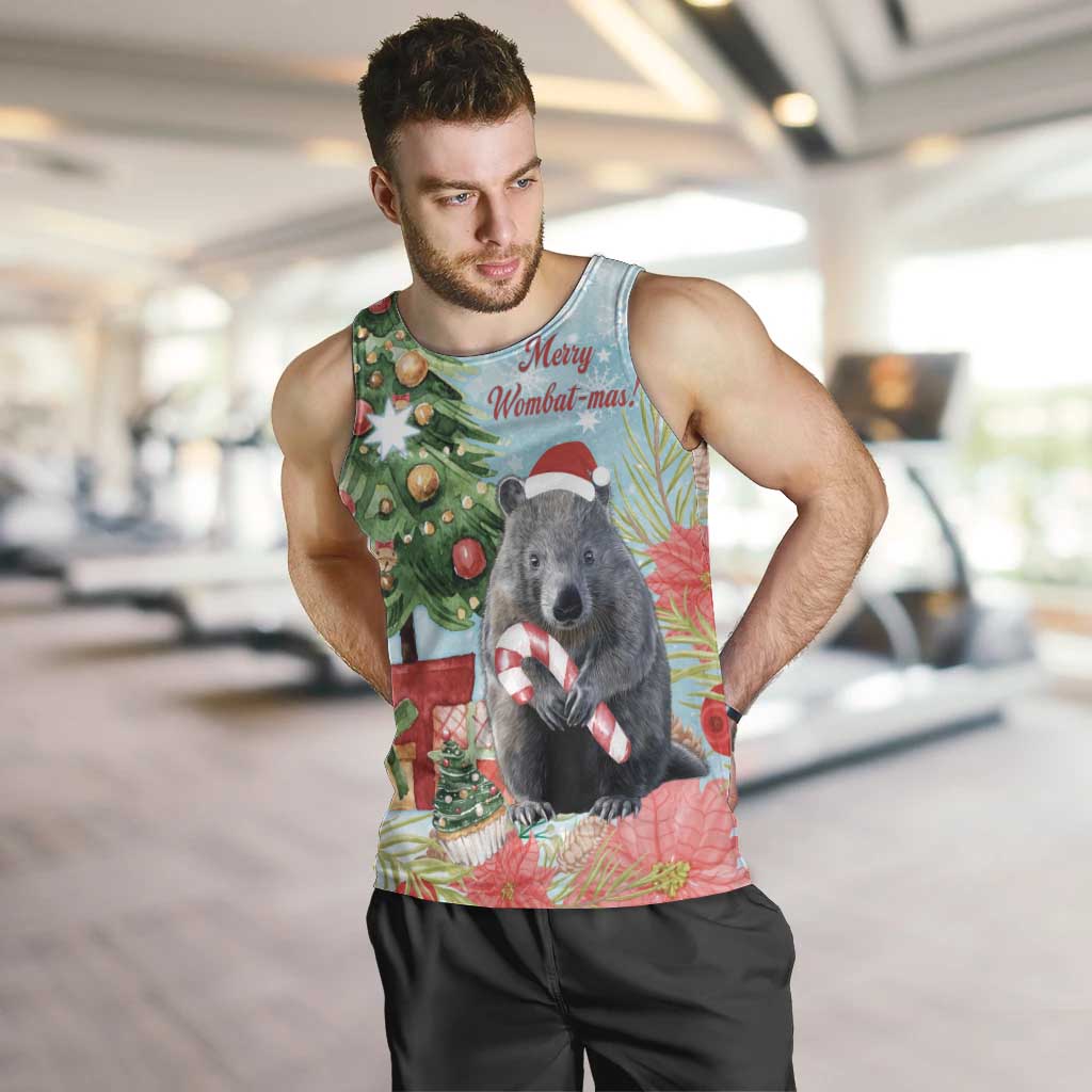 Australia Christmas Men Tank Top Merry Wombat-mas Watercolor Style - Vibe Hoodie Shop