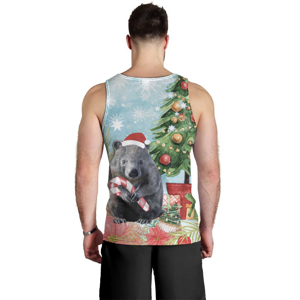 Australia Christmas Men Tank Top Merry Wombat-mas Watercolor Style - Vibe Hoodie Shop