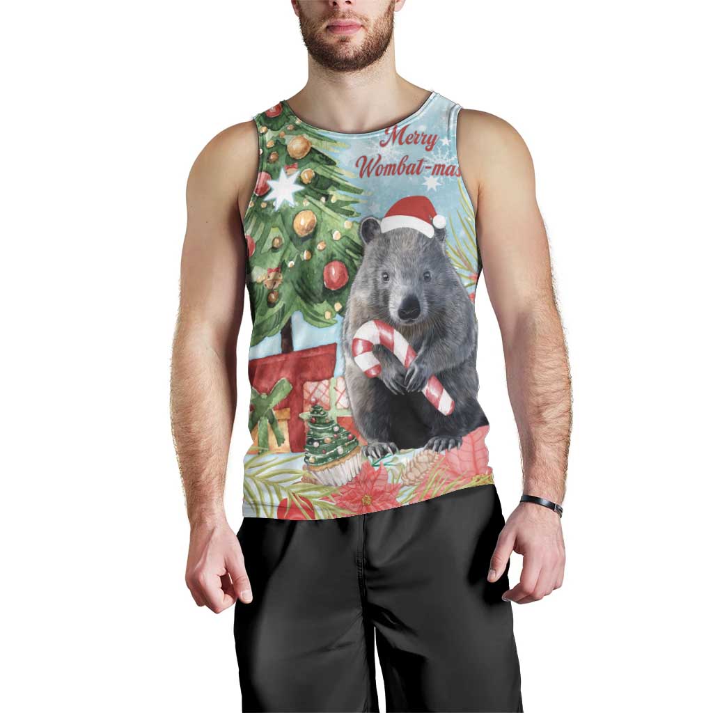 Australia Christmas Men Tank Top Merry Wombat-mas Watercolor Style - Vibe Hoodie Shop