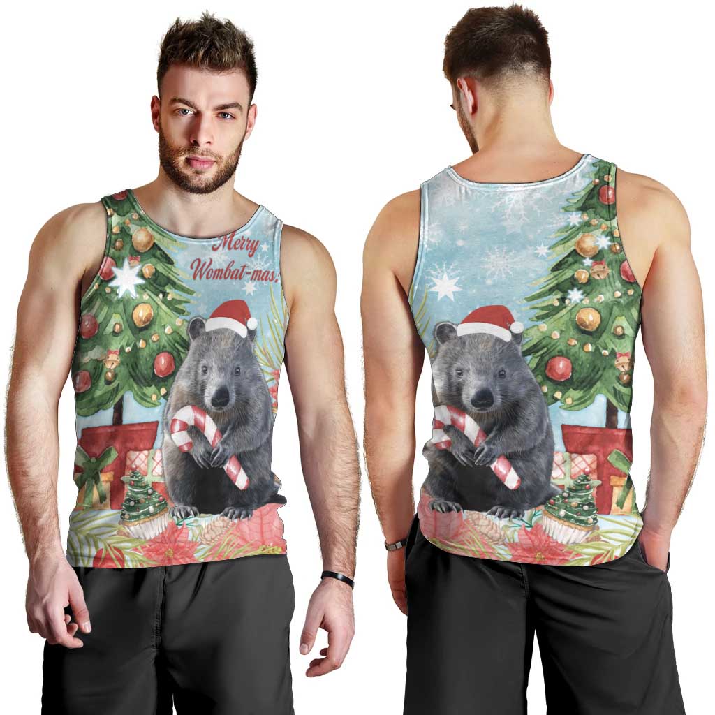 Australia Christmas Men Tank Top Merry Wombat-mas Watercolor Style - Vibe Hoodie Shop